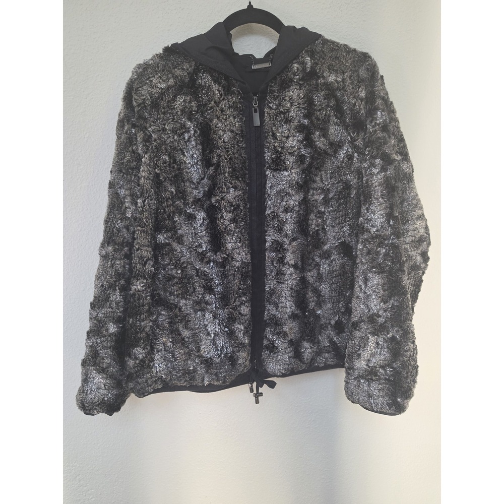 Lauren Vidal Women Jacket Size S Grey Black Long Sleeve Boucle Bomber